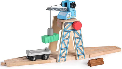 SainSmart Jr. Wooden Train Set Accessories, Magnetic Rotary Crane Set, Compatible with Brio, Thomas, Melissa and Doug