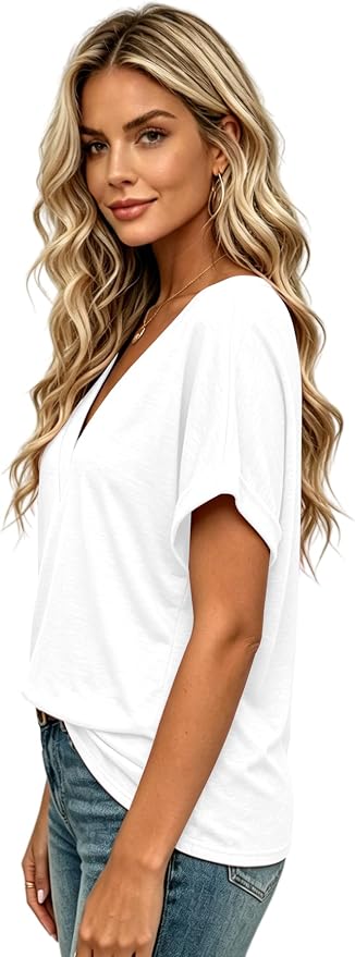 T Shirts Short Sleeve V Neck Tees Womens Tops Beach Vacation Fashion Clothes 2026 Casual Summer Spring Fall Outfits