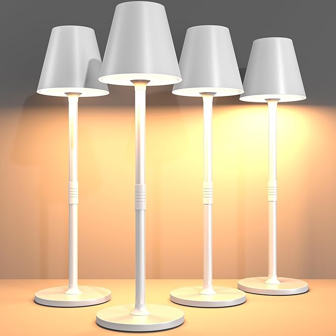 LED CordlessTable Lamp,4000mAh Rechargeable Battery Desk lamp,3 Level Brightness Beside Night Light, Minimalist Design, for Couple Dinner/Coffee Table/Restaurant/Bedroom(White 4PACK)