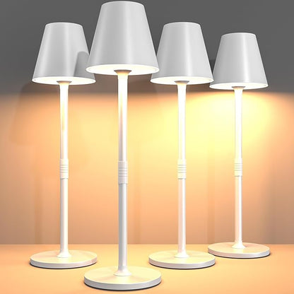 LED CordlessTable Lamp,4000mAh Rechargeable Battery Desk lamp,3 Level Brightness Beside Night Light, Minimalist Design, for Couple Dinner/Coffee Table/Restaurant/Bedroom(White 4PACK)