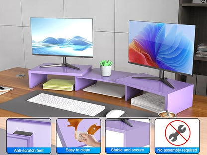 Dual Monitor Stand for Desk, Metal Monitor Riser, Purple Office Supplies Desk Accessories (Purple)