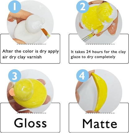 2 x 50ml Air Dry Clay Glaze, Clay Glaze Air Dry for Airdry Clay, Air Dry Clay Varnish Can Not Only Used to Prevent Clay Cracking, Scratches, and Wear,It Can Also Having a Glaze Effect (Gloss+Matte)
