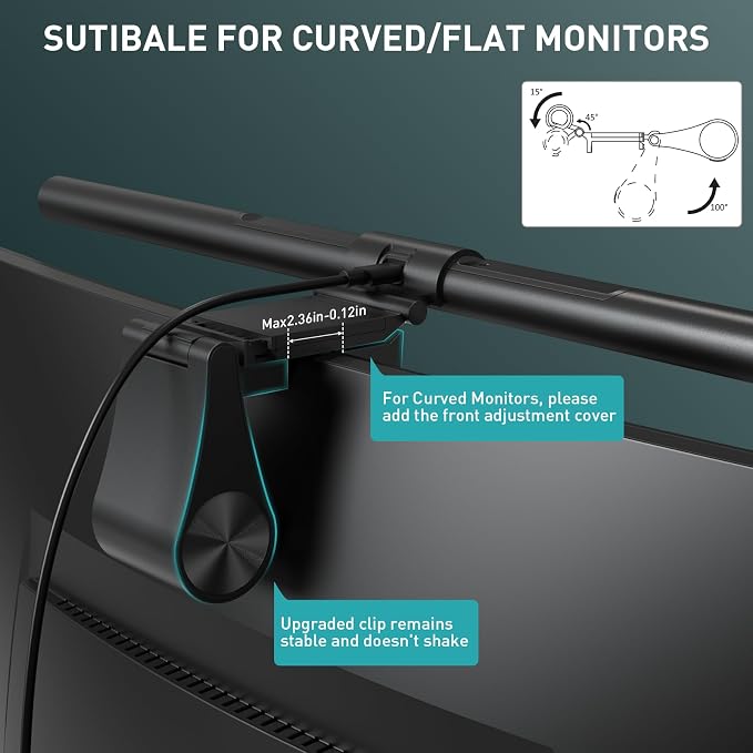 Quntis Monitor Light Bar PRO+ with Remote Control, Fit for Curved/Flat Monitor, Eye-Care USB Computer Lamp Dimmable Screen Light Bar with Auto-Dimming, No Glare Home Office Gaming Desk Lamp