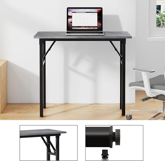 Need Small Computer Desk 31.5 Inch Folding Home Office Table Slate Ash | Black Frame Writing Gaming Work Table/Sturdy Foldable Study Table for Small Space/Dormitory, No Assembly Required