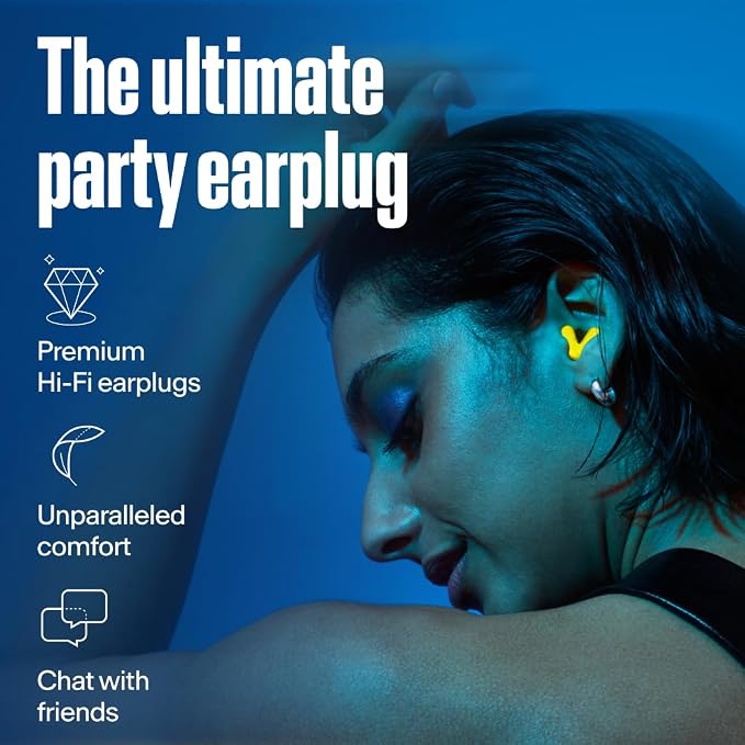 Alpine Tune Earplugs, Concert Ear Plugs for Noise Reduction, High Fidelity Music Quality, 19dB Hearing Protection with Crystal Clear Sound, Incl. 4 Sizes, For Parties, Raves, Festivals & Clubs, Yellow