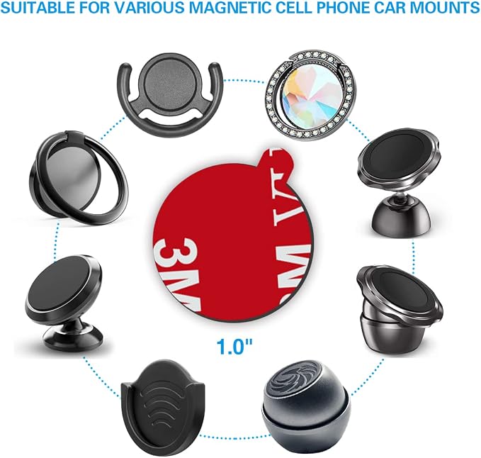 pop-tech Sticky Adhesive Replacement for Magnetic Car Mount, 8PCS Circular Heat Resistant Double Sided Strong Sticker Pads for Magnet Cell Phone Stand & Finger Ring Holder & Socket Grip Base