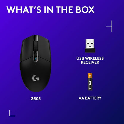 Logitech G305 Lightspeed Wireless Gaming Mouse - Black | Hero Sensor 12, Lightspeed 1ms Wireless, Up to 250h on 1xaa, 6 Programmable Buttons, 99g with Battery
