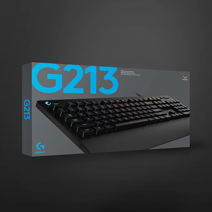 Logitech G213 Prodigy Wired RGB Gaming Keyboard - Black | Mech-Dome Keys, Palm Rest, Adjustable Feet, Media Controls, LIGHTSYNC RGB, USB, Compatible with Windows