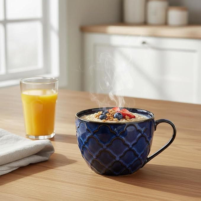 24 oz Large Coffee Mug, Ceramic Coffee Mugs with Handles, Set of 2, Blue | Coffee Mug for Hot Chocolate, Cappuccino, Soup, Oatmeal, Ramen, Microwave & Dishwasher Safe, Coffee Cups Large Soup Bowl