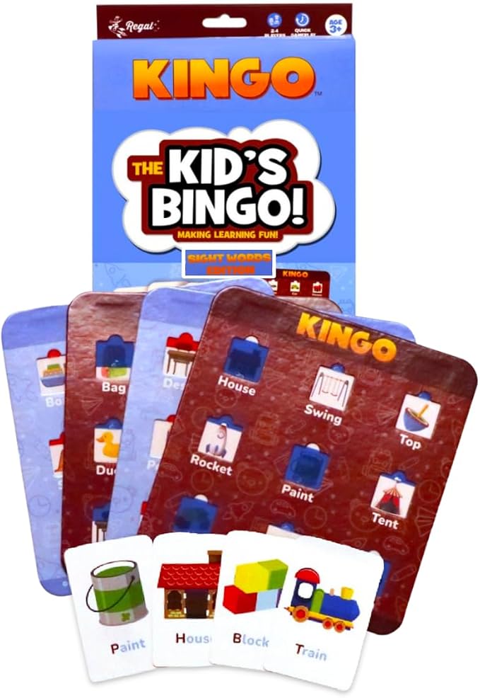 Regal Games Kingo Sight Words Edition Bingo Game - Educational Board Game for Preschool & Kindergarten - Fun Phonics & Vocabulary Builder for Home & Classroom - Kids Bingo Cards & Learning Resources