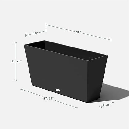 Veradek Midori Long Trough Planter (Black, 31 inch - 2 Pack with 2 Saucer Trays)