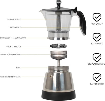 LAOION Cafeteras Electricas Modernas Moka Pot, Coffee Espresso Machine | 6 Cup Cuban Coffee Maker with Detachable Base & Overheat Protection, Greca Electrica De Cafe Gift for Travel