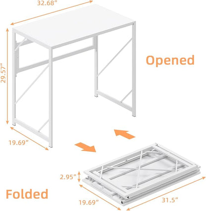 Elephance Folding Desk Writing Computer Desk for Home Office No-Assembly | Study Office Desk,Foldable Table for Small Spaces,31.5 Inch,White