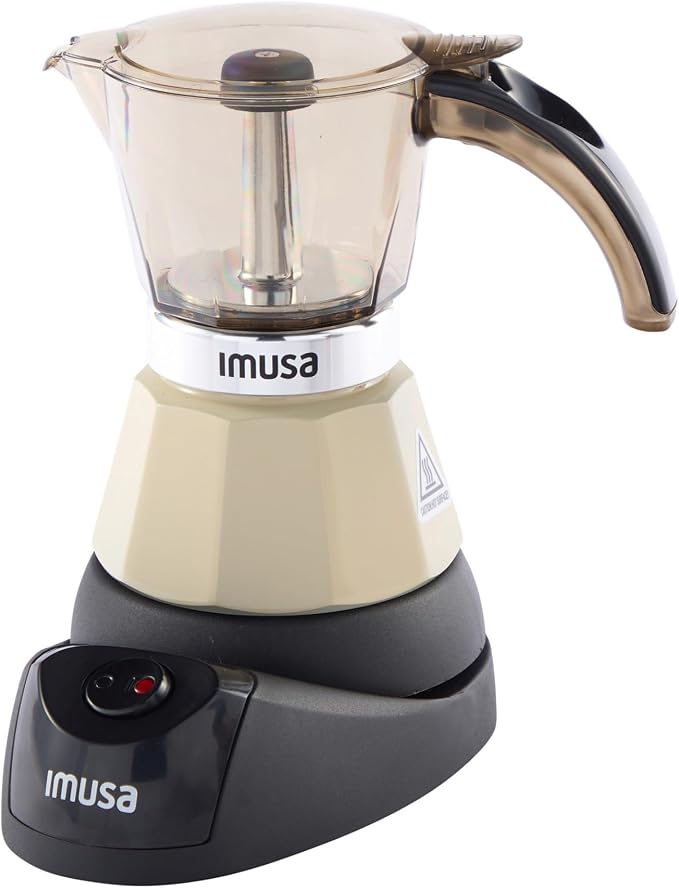IMUSA 3 or 2 Cup Electric Espresso Maker with Cool-touch Handle, Almond | Bare Aluminum Finish, Keep Warm Function and Detachable Base, Ideal for Cuban and Italian Drinks, Perfect for Home Baristas