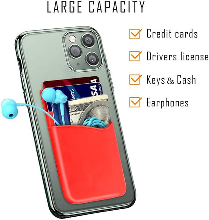 SHANSHUI Phone Wallet Stick on, Card Holder for Back of Phone Double Silicone Credit Business Card Sleeve Pocket Compatible for iPhone, Samsung Galaxy and Every Smartphones (MultiColors-5pcs)