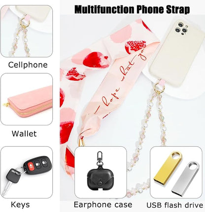 Phone Crossbody Chain Cell Phone Lanyard,Universal Leather+Metal Shouder Strap with Phone Tether Patches (R)