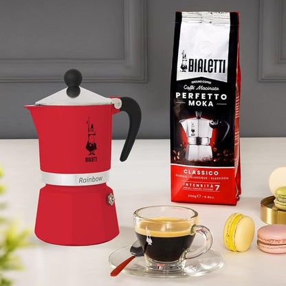 Bialetti Rainbow Moka Pot in Red, 6 Cup Stove Top Espresso Maker - Aluminum Cafetera for Ground Coffee, Italian Coffee Maker for Home Brewing