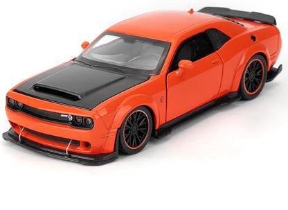 WAKAKAC Toy Cars Compatible for 1:32 Dodge Challenger SRT Hellcat Model Cars, Pull Back Die-cast Vehicles, Collectible Cars with Sounds＆Lights for Kids Boys Girls and Adults, Gift Orange