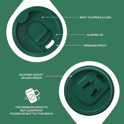 Ideus 16oz Insulated Stainless Steel Coffee Mug with Lid Leopard Dark Green | Perfect for home, office, or daily use| Easy to clean wide mouth| Sweat-proof| On the go