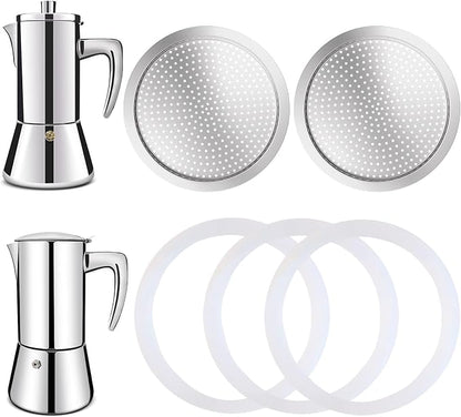 2 Pcs Filter with 3 Pcs Silicone Gasket Seals for 6 Cup Stovetop Espresso Coffee Maker Replacement Parts for 304 Stainless Steel Moka Pot