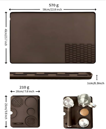 Silicone Coffee Mat, 23"x17" Bar Mat for Countertops Coffee Maker Espresso Machine, 2 in1 Coffee Maker Mat for Kitchen Counter, Anti-Slip, Heat Resistant Drip Pad for Dinner Plates, Brown