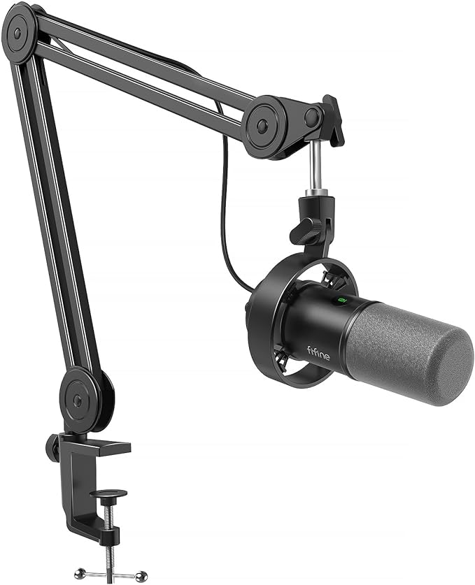 FIFINE AmpliTank K688T Dynamic Microphone Set, Podcast XLR/USB Mic | Studio Streaming Mic with Heavy Duty Boom Arm, Mute Tap, Headphone Jack, for Vocal Content Creation Recording, Metal Built