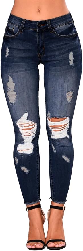 KUNMI Women's Skinny Ripped Trendy Jeans Distressed Stretchy Denim Pants