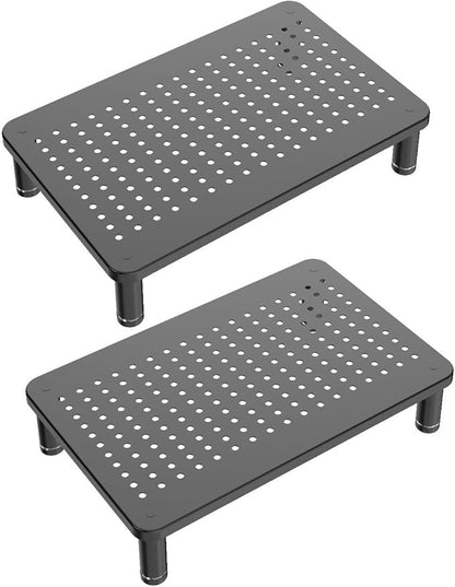 Husky Mounts 2-Pack Monitor Riser Laptop Stand, Adjustable Legs, Stackable, 14.5 x 9.25 x 3.125 Inches Max Height, Matte Black Steel-Black.
