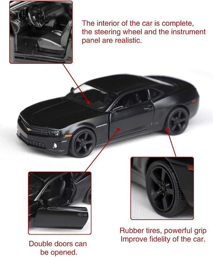 Tianmei 1:32 Scale Supercar Styling Alloy Die-Cast Car Model Collection Decoration Ornaments, Kids Play Vehicle Toys with Pull Back Action and Open Doors (Camaro - Black)