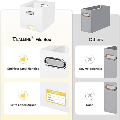 BALEINE File Organizer Box, Cardboard File Folder Organizer with Handle for Letter Size, Portable Collapsible Hanging Filing Box for Home Office Document Storage (8 Pack, Large White)