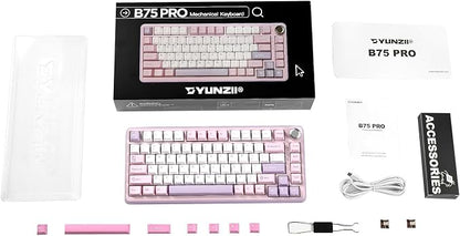 YUNZII B75 PRO 75% Wireless Mechanical Keyboard (Purple, Milk Switch) | Hot Swap Keyboard with Knob, Gasket Mount, Creamy Pre-lubed Switch for Smooth Typing, BT/USB-C/2.4G, for Gaming