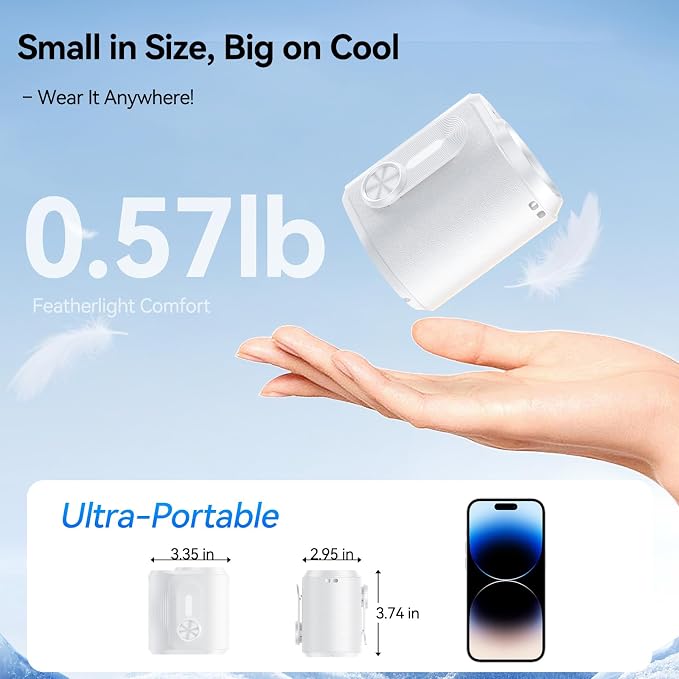 KIMMOO Smart Portable Rechargeable Fan with Ice Cooler, 100-Speed, 20000RPM Turbo Cooling Personal Waist Fan, 4000mAh Wearable Neck & Belt Clip Fan for Work Camping Outdoor Hiking, White