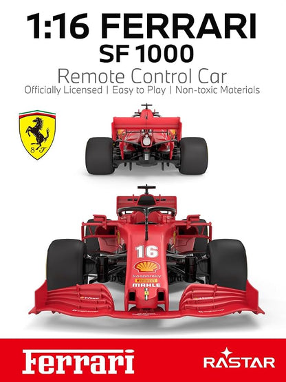 RASTAR Build Your Own RC Car Ferrari SF1000 F1 Kit with Remote & DIY Decals | Officially Licensed, Ideal Gift, 65PCs 1/16 Scale Formula 1 Model Car Building Kit for Play & Display, 97000