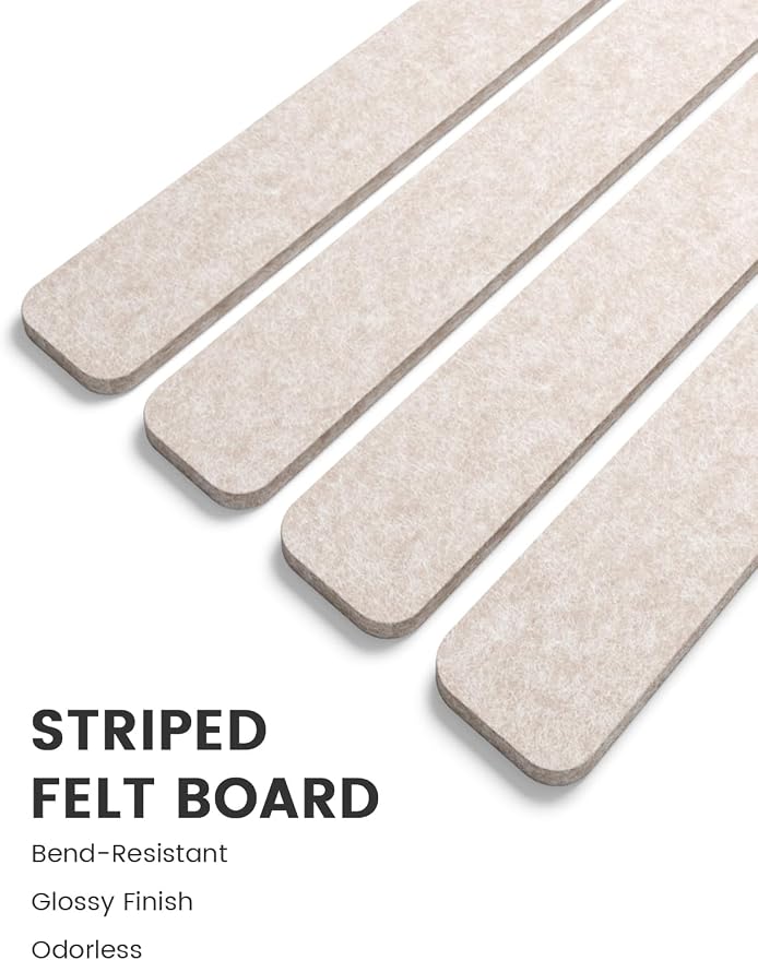 Fluxynara 13" x 2" Felt Wall Panels, Oatmeal | 5-Pack Cork Board Alternative with 35 Push Pins, Adhesive Mounting for Bedroom Door or Home Office