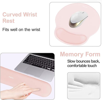 MOSISO Wrist Rest Support for Mouse Pad&Keyboard Set, Chalk Pink | Circle Curved Ergonomic Mousepad Non-Slip Base Home/Office Pain Relief&Easy Typing Pad with Soft Cloth&Silicone Lining