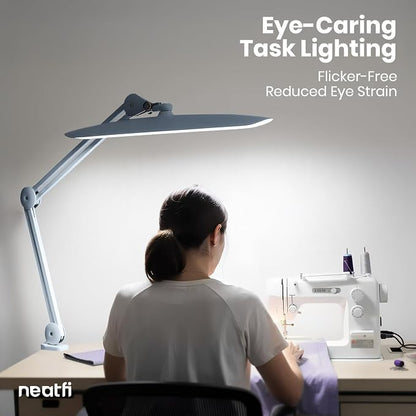 Neatfi XL 2200 Lumens 24W LED Desk Lamp – Shadow-Free Task Lighting | 4-Level Dimming | Home Office & Crafts Use | 20-Inch Wide Head (Gray, Non-CCT with Clamp)