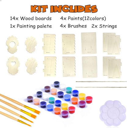hapray 2 Pack Bird House Kit, DIY Birdhouse Kits, Wooden Crafts Arts for Children to Build and Paint (Includes Paints & Brushes) for Kids Girls Boys Toddlers Halloween Gifts