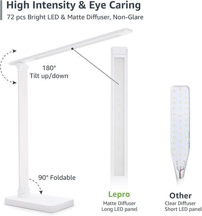 Lepro LED Desk Lamp 9.5W 800lm, Metal Desk Light for Home Office, White | 5 Colors 5 Brightness, Dimmable Task Light, Eye Caring, Home Office Desktop Lamp for Reading, Crafting, Sewing, Puzzle, Nail