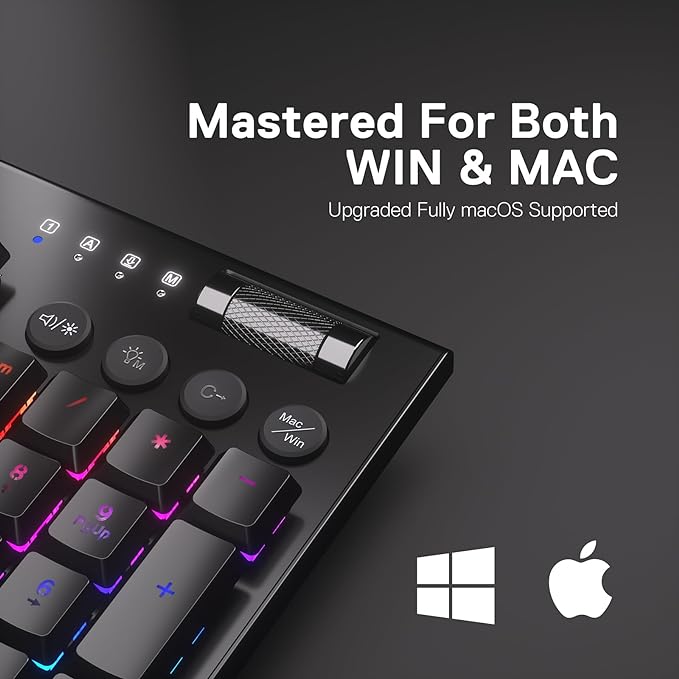 Redragon K618 PRO Wireless Ultra-Thin Gaming Keyboard, Macro & Media Scroll | 0-Delay Tri-Mode, 5 On-Board Keybinding G Buttons for MMO MOBA Games, Dedicated Media Control, Easy-Switch Win/Mac Compatible