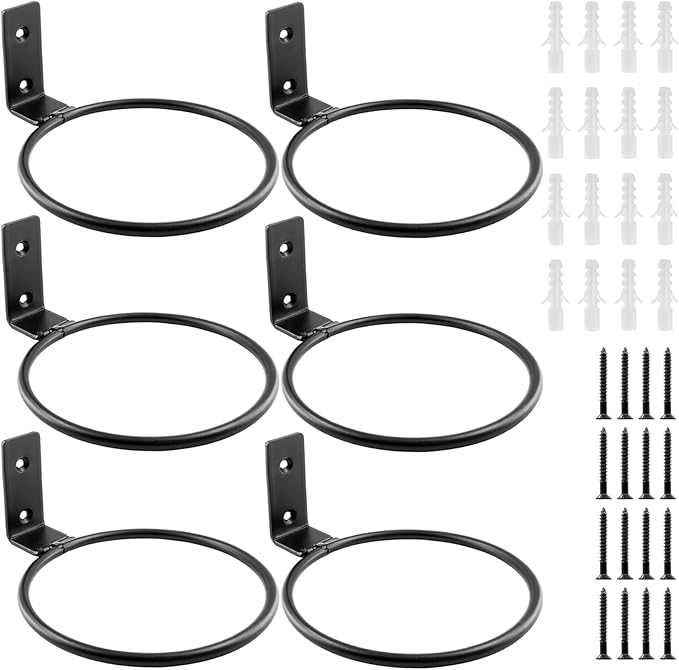 6 Pack 6 Inch Flower Pot Holder Ring, Wall Mounted Metal Planter Hanger, Matte Black, Iron