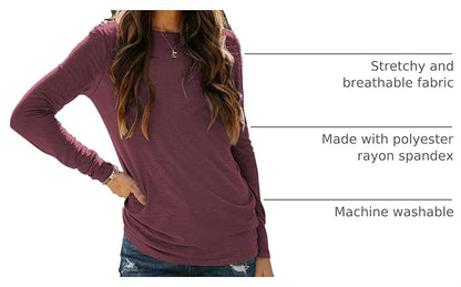 Sherosa Womens T Shirts Long Sleeve Crew Neck Shirts Basic Tee Tops Blouse