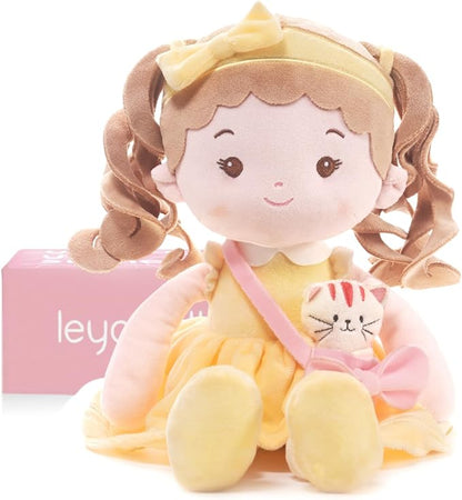 LeyaDoll Soft Baby Doll Toys (16''), My First Baby Rag Doll for 1 Year-Old Girl Birthday Gift, Christmas Plush Toys Gift for Toddler Kids Infants-Daydream Sunny and Her Pet-Cat