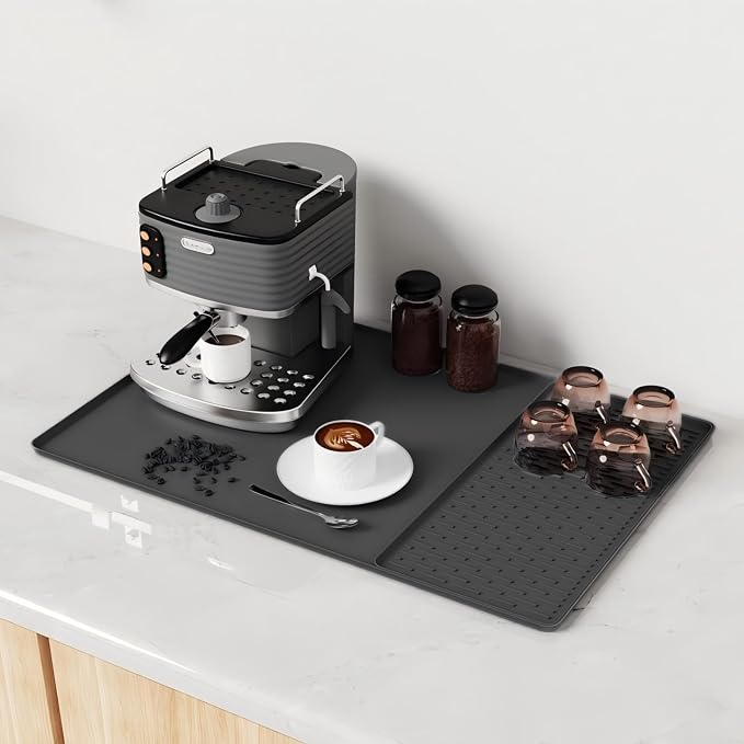 Coffee Mat, Dish Drying Mat 2 in1 Coffee Maker Mat for Kitchen Counter, 16"x24" Silicone Bar Pad, Anti-Slip, Heat Resistant Drip Pad for Espresso Machines, Dinner Plates, Ice Cream Machines