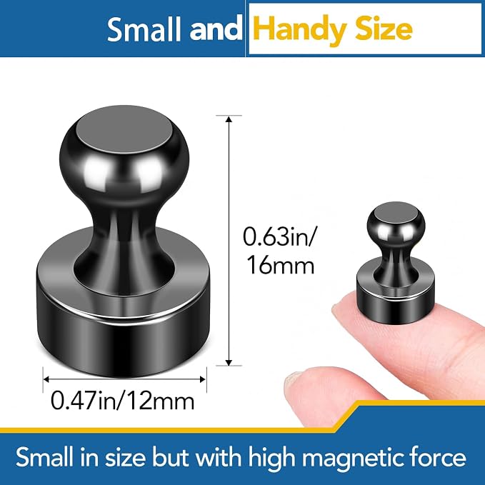 LOVIMAG Fridge Magnets 18Pcs, Magnet for Refrigerator Whiteboard, Black | Small Strong Neodymium Metal Cute Push Pin for Classroom, Kitchen, Accessories Decorative, Office, Calendar