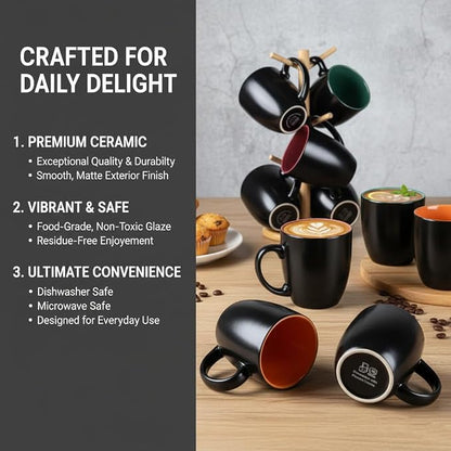 GBhome 12oz Coffee Mugs Set of 6,Ceramic Coffee Mugs for Man, Woman,Restaurant Modern Coffee Mugs Set with handle for Tea/Latte/Cappuccino/Milk/Cocoa. Dishwasher&Microwave Safe,Multi-Color,6 Pack