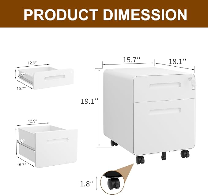2 Drawer File Cabinet with Lock and 4 Keys, Mobile Metal Filing Cabinet, File Cabinets for Home Office, Under Desk, Pre-Assembly, File Drawer, Letter/Legal/A4 Hanging File Folders
