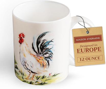 Maison d' Hermine Coffee Mug with Handles Tea Cups (12 Ounce, Pack of 1) | Fine Bone China Coffee Mugs for Hot Beverages Cappuccino Latte Home Restaurant Hotel Spring Summer -Campagne - Coq
