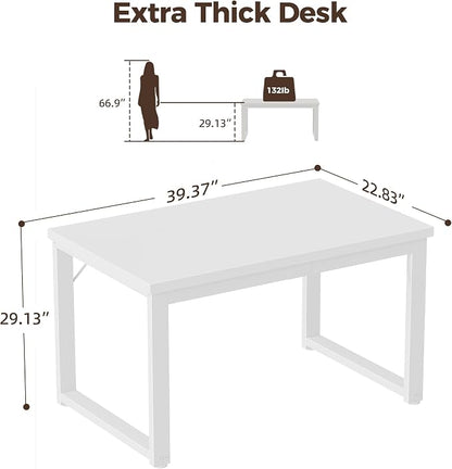 Mericonia 40 Inch Computer Desk, 1.2" Thick Small Office Table, White | Modern Simple Style, Heavy Duty Industrial Frame, Small Study & Writing Table for Home Bedroom Work
