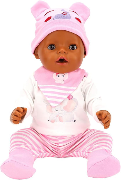 5 PCS Baby Doll Clothes 14-16 Inch Baby Doll Elephant Pattern Outfit Accessories for Sweet Baby Dolls Clothing with Pink Hat, Top Pants Socks
