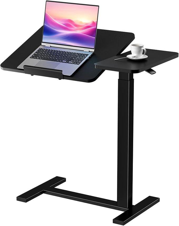 Adjustable Standing Desk Rolling Laptop Table with Wheels, Black | Tiltable Desktop Design for Comfortable Work, Reading and Study Spaces